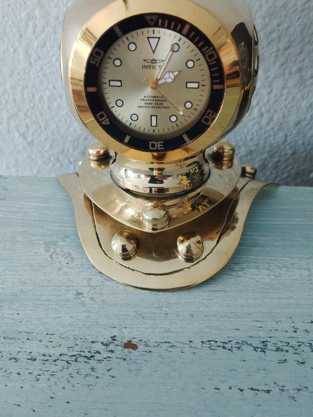 Invicta Gold Decorative Diver Helmet Desk Clock - Gold